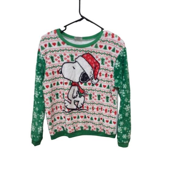 PEANUTS Snoopy Christmas Pajama Top Small Multicolor Polyester - Picture 1 of 3